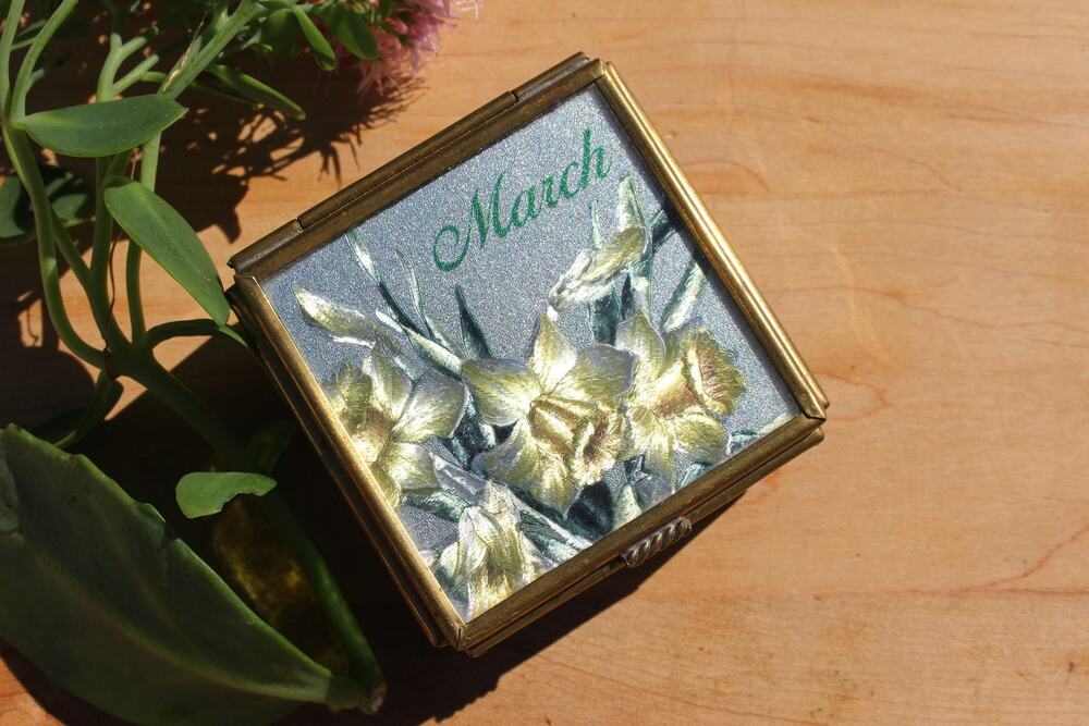 Handcrafted Brass and Glass Vintage "March" Jewelry Box